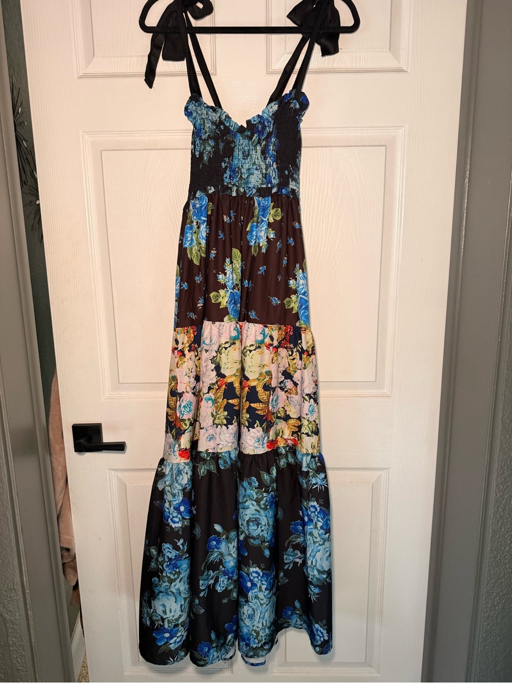 Patchwork Floral Tie Strap Maxi Dress | Cottagecore Boho Romantic | Small